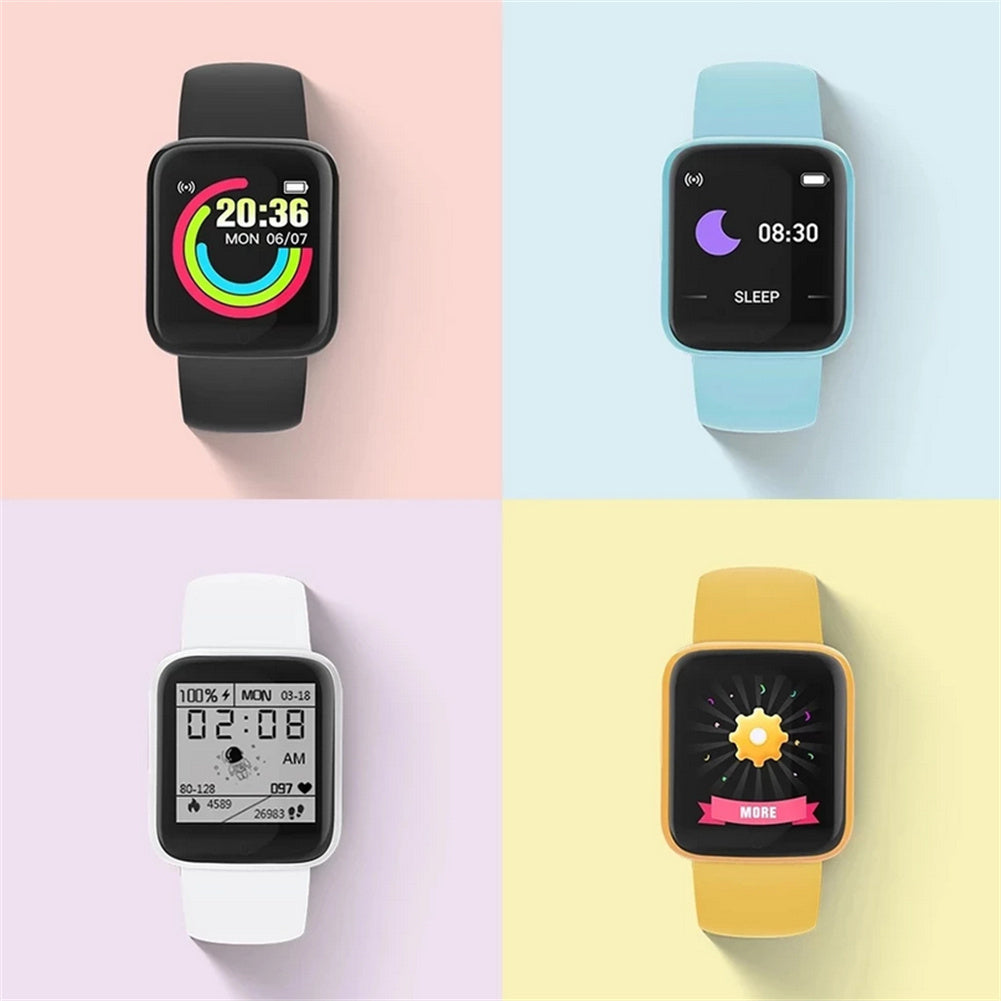 Y68 Pro Macaron Smart Watch - Unisex Bluetooth Fitness Tracker with Heart Rate & Blood Oxygen Monitor (Black)