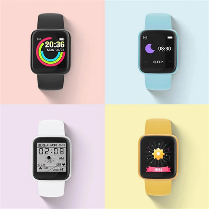 Y68 Pro Macaron Smart Watch - Unisex Bluetooth Fitness Tracker with Heart Rate & Blood Oxygen Monitor (Black)