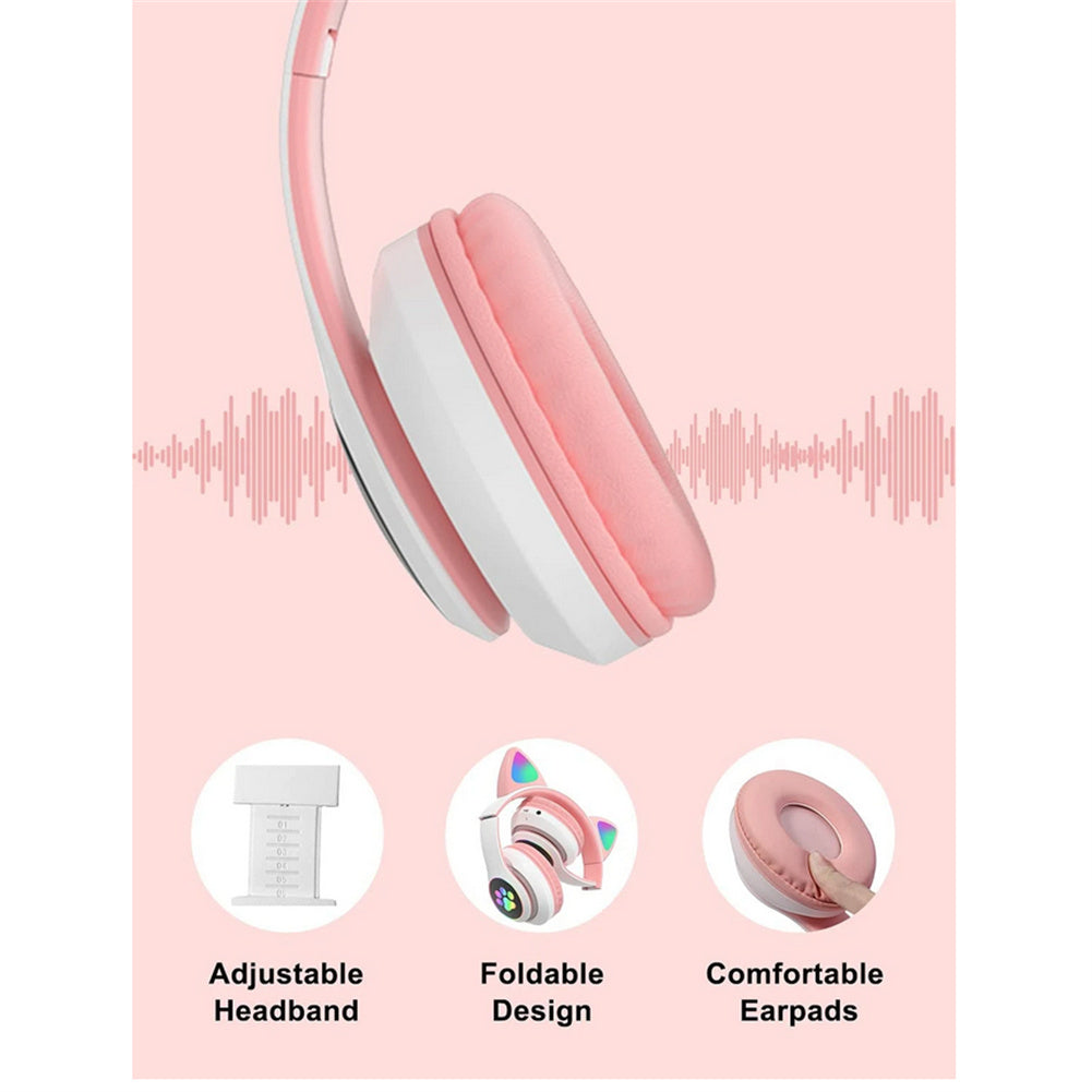 Cat Ear Bluetooth Headphones Led Light Wireless Earphone With Microphone Gifts For Kids Girls Purple
