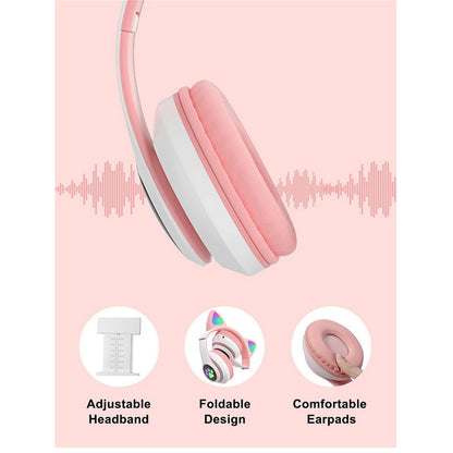 Cat Ear Bluetooth Headphones Led Light Wireless Earphone With Microphone Gifts For Kids Girls Purple