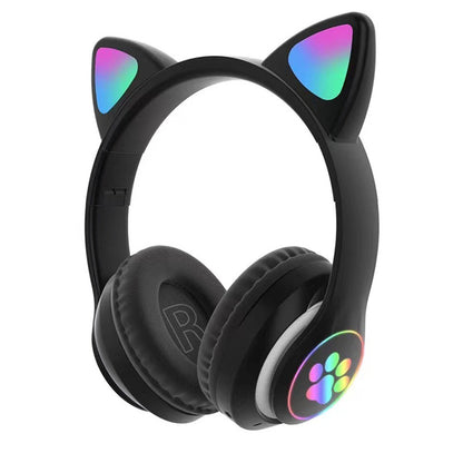 Cat Ear Bluetooth Headphones Led Light Wireless Earphone With Microphone Gifts For Kids Girls Purple