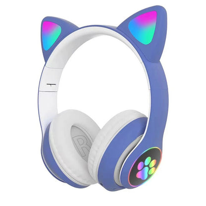 Cat Ear Bluetooth Headphones Led Light Wireless Earphone With Microphone Gifts For Kids Girls Purple