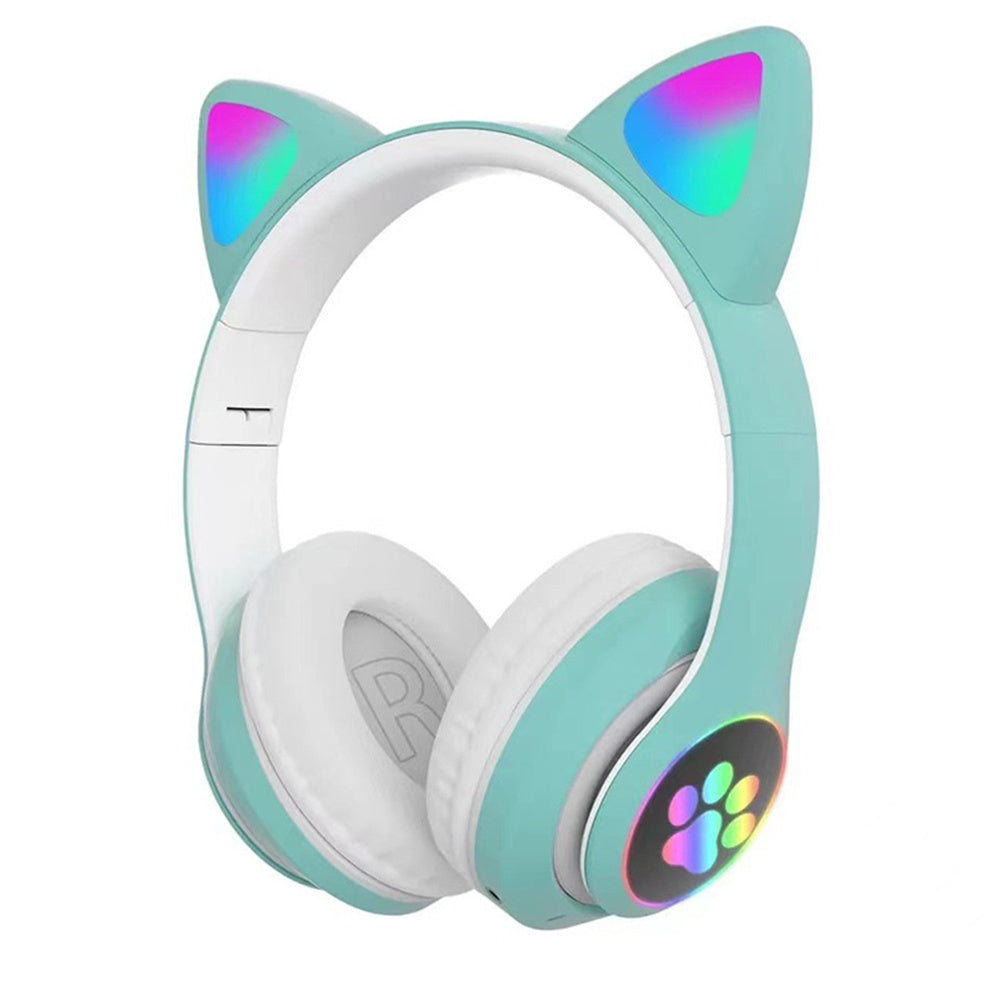 Cat Ear Bluetooth Headphones Led Light Wireless Earphone With Microphone Gifts For Kids Girls Purple