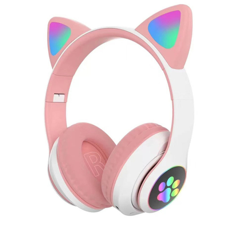 Cat Ear Bluetooth Headphones Led Light Wireless Earphone With Microphone Gifts For Kids Girls Purple