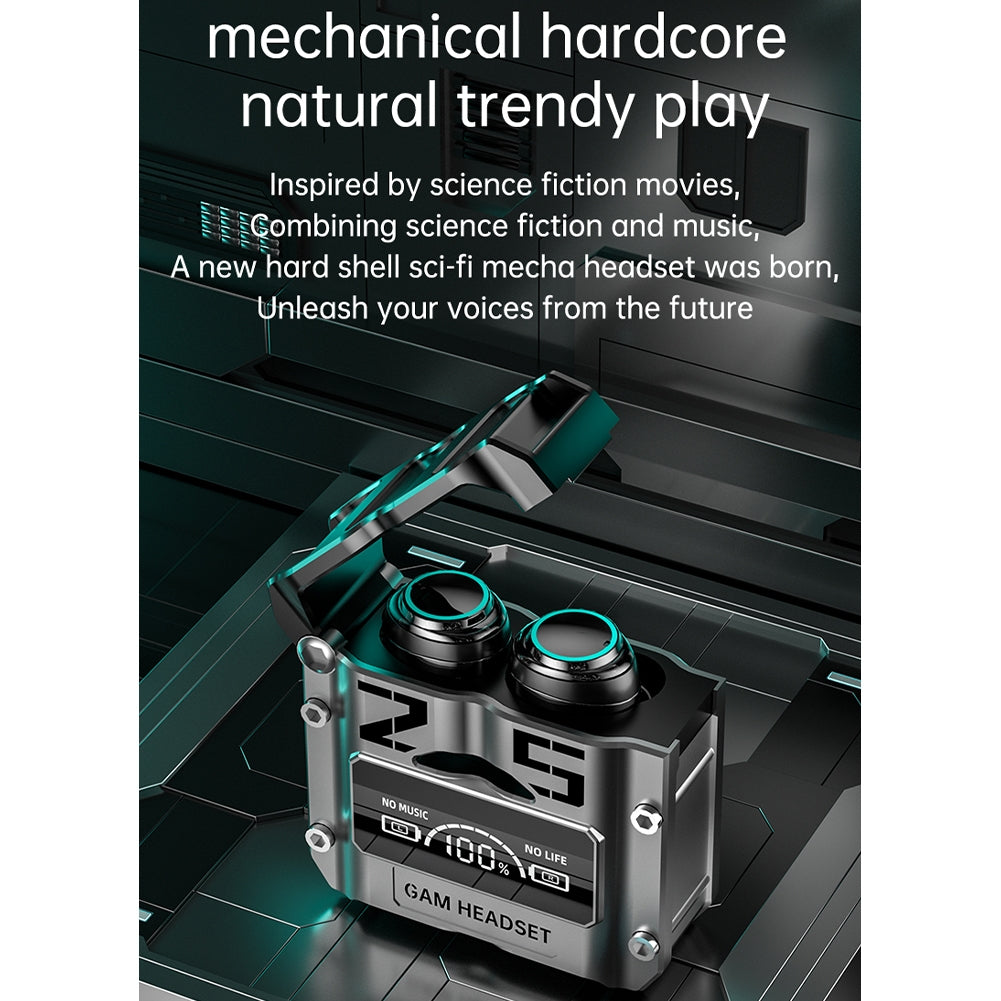 M25 TWS Wireless Headphones Bluetooth 5.3 Touch Control Noise Cancelling Stereo Earbuds with Microphone - IPX7 Waterproof Silver Metal Design