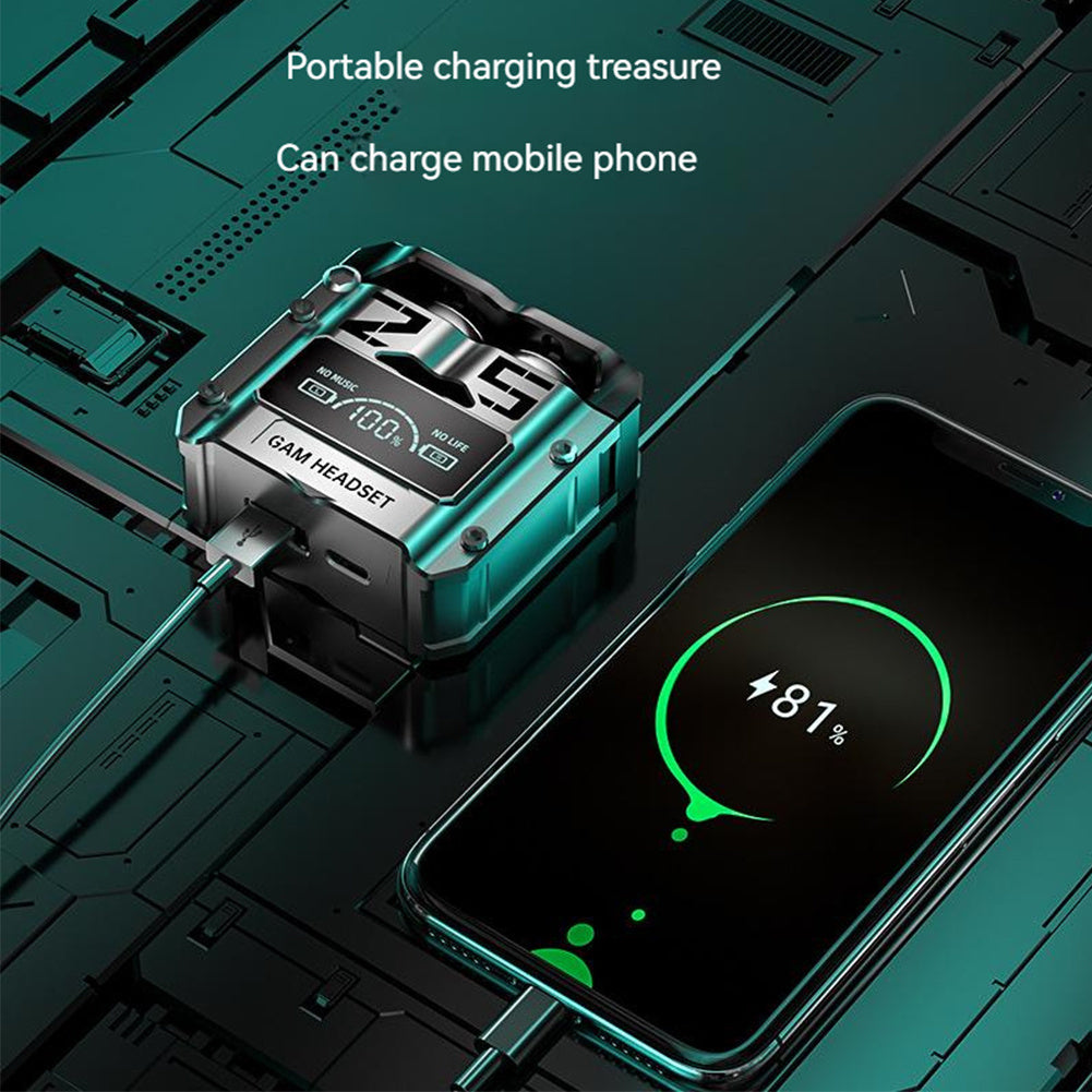 M25 TWS Wireless Headphones Bluetooth 5.3 Touch Control Noise Cancelling Stereo Earbuds with Microphone - IPX7 Waterproof Silver Metal Design