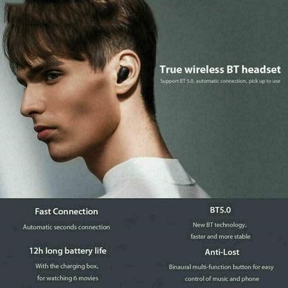 TWS M1 True Wireless Earbuds Bluetooth 5.0 In-Ear Stereo Headphones with Charging Case, Built-in Mic for Sports Work Gaming - Black