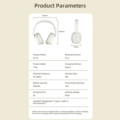 Wireless Headphones with Active Noise Cancelling | Bluetooth 5.3 Jerry Chip | 15 Hours Playtime | Foldable Over-Ear Design | Dual Device Connection | 40mm Drivers | 300mAh Battery | White