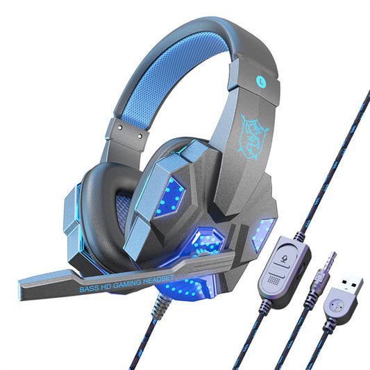 SY830MV Wired Gaming Headset with LED Lighting - Over-Ear Stereo Gaming Headphones with Noise Cancelling Mic for PC, Laptop, Smartphone, Tablet, PS4, Xbox - Dark Blue