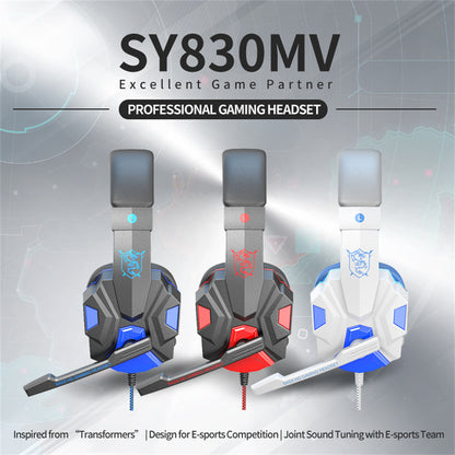 SY830MV Wired Gaming Headset with LED Lighting - Over-Ear Stereo Gaming Headphones with Noise Cancelling Mic for PC, Laptop, Smartphone, Tablet, PS4, Xbox - Dark Blue