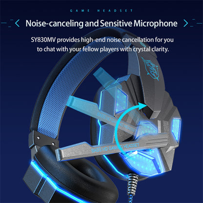 SY830MV Wired Gaming Headset with LED Lighting - Over-Ear Stereo Gaming Headphones with Noise Cancelling Mic for PC, Laptop, Smartphone, Tablet, PS4, Xbox - Dark Blue
