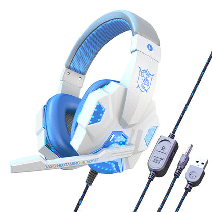SY830MV Wired Gaming Headset with LED Lighting - Over-Ear Stereo Gaming Headphones with Noise Cancelling Mic for PC, Laptop, Smartphone, Tablet, PS4, Xbox - Dark Blue