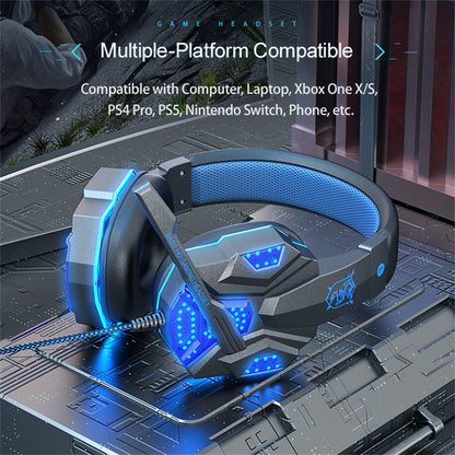 SY830MV Wired Gaming Headset with LED Lighting - Over-Ear Stereo Gaming Headphones with Noise Cancelling Mic for PC, Laptop, Smartphone, Tablet, PS4, Xbox - Dark Blue