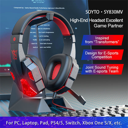 SY830MV Wired Gaming Headset with LED Lighting - Over-Ear Stereo Gaming Headphones with Noise Cancelling Mic for PC, Laptop, Smartphone, Tablet, PS4, Xbox - Dark Blue