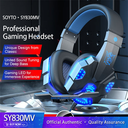 SY830MV Wired Headsets Over-Ear Stereo Earphones Cool Lighting Gaming Headset for Smart Phones Computer Laptop Tablet Black Red
