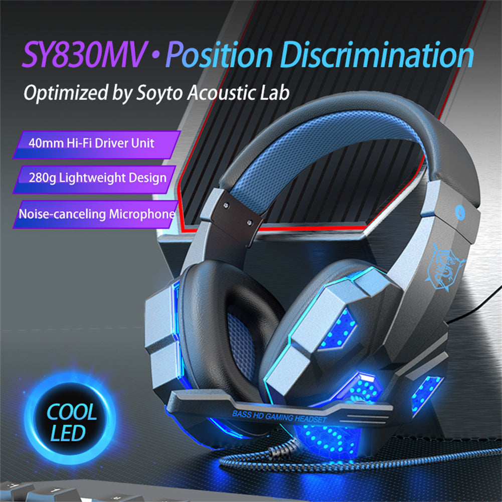 SY830MV Wired Headsets Over-Ear Stereo Earphones Cool Lighting Gaming Headset for Smart Phones Computer Laptop Tablet Black Red