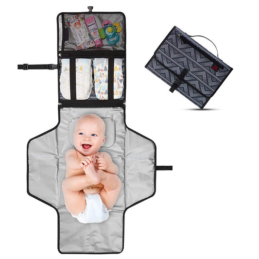 Portable Baby Diaper Changing Pad Travel Kit Compact Foldable Changing Mat Headrest Mesh Pocket Wipes Case evlune