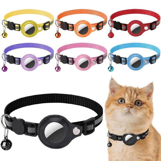 Reflective Cat Collar with Apple AirTag Holder Breakaway Safety Buckle Waterproof Nylon Tracking Collar for Cats evlune