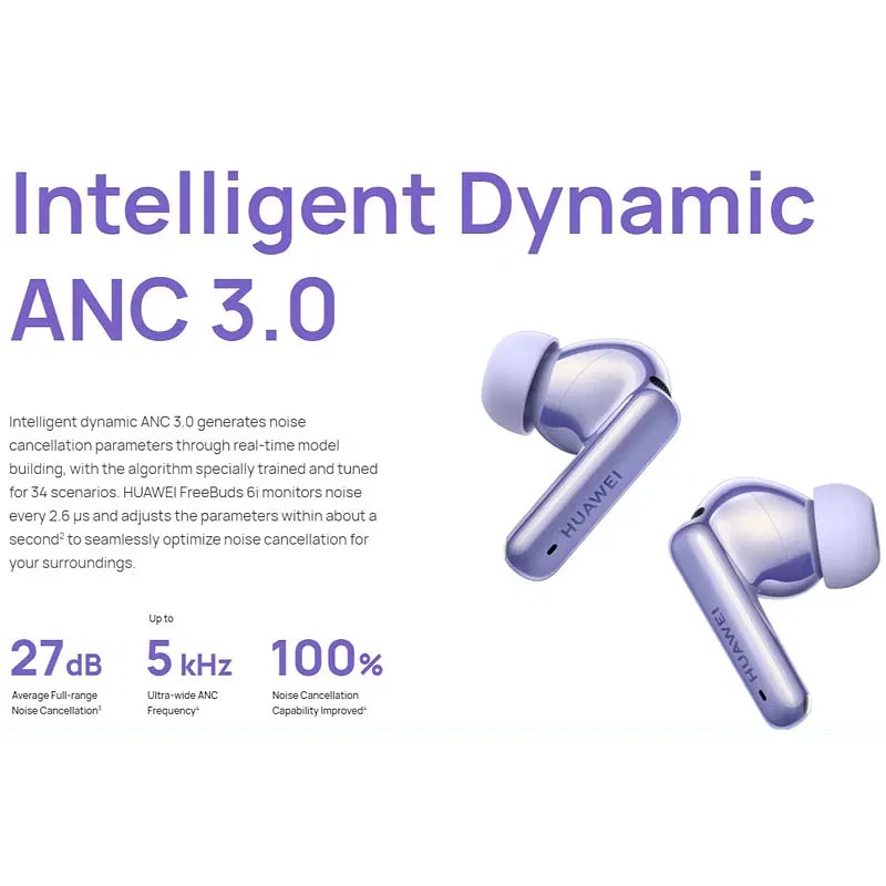Black Huawei FreeBuds 6i (T0019) Wireless Earbuds with Intelligent Dynamic ANC 3.0, 11mm Quad-Magnet Driver, 35-Hour Battery Life, Bluetooth 5.3, IP54 Water-Resistant True Wireless Headphones