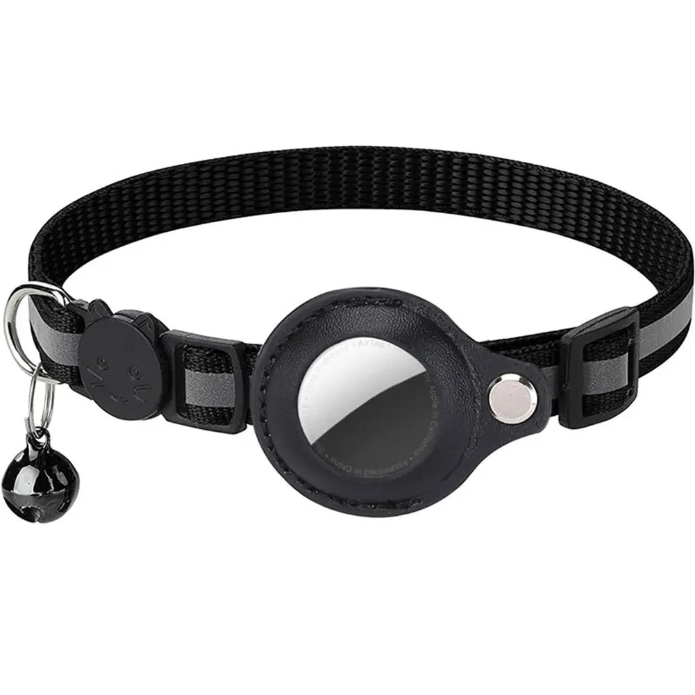 Safety Buckle Reflective Cat Collar with Apple AirTag Holder Waterproof Nylon Tracking Collar for Cats evlune