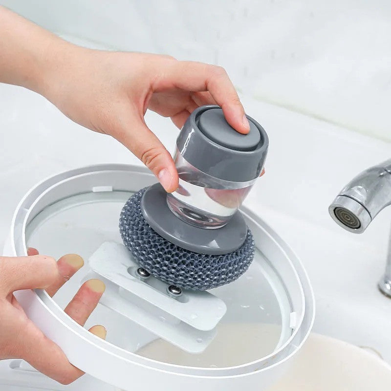 Soap Dispensing Palm Brush with Non Slip Grip Dish Cleaning Scrub Brush with Refillable Soap Dispenser Durable Nylon Bristles Safe for Non Stick Cookware evlune
