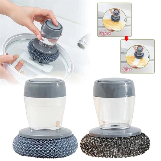 Soap Dispensing Palm Brush with Non Slip Grip Dish Cleaning Scrub Brush with Refillable Soap Dispenser Durable Nylon Bristles Safe for Non Stick Cookware evlune
