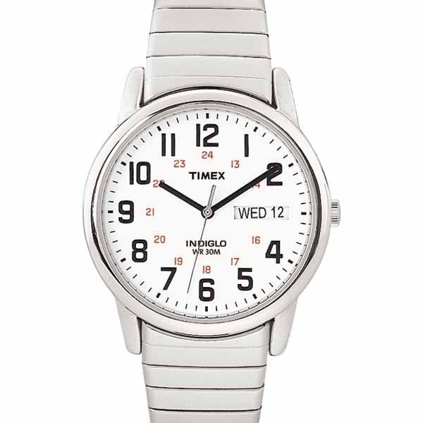 Timex T20461 Men's Easy Reader Watch with Stainless Steel Expansion Bracelet - Indiglo Night Light, Day Date Display