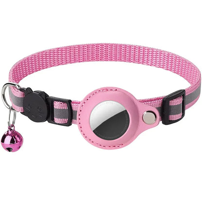 Waterproof Reflective Cat Collar with Apple AirTag Holder Breakaway Safety Buckle Nylon Tracking Collar for Cats evlune