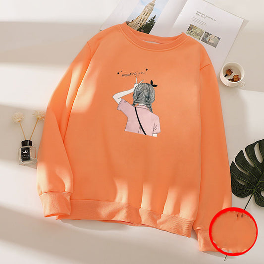 Oversized Korean Commuter Shirt | Warm Padded Velvet Top | Green Plus Velvet Cartoon Print | Round Neck Long Sleeve | Size L Available